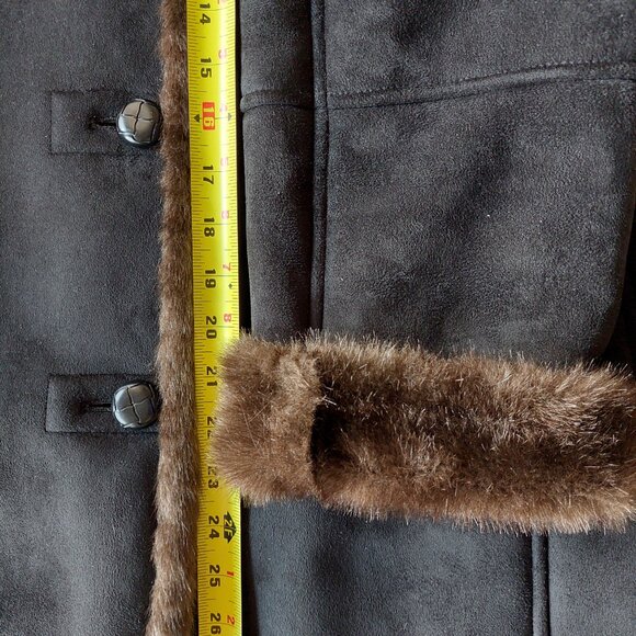 UTEX Black Ultrasuede Brown Faux Fur Trim Coat Women's Xlarge - Picture 10 of 12